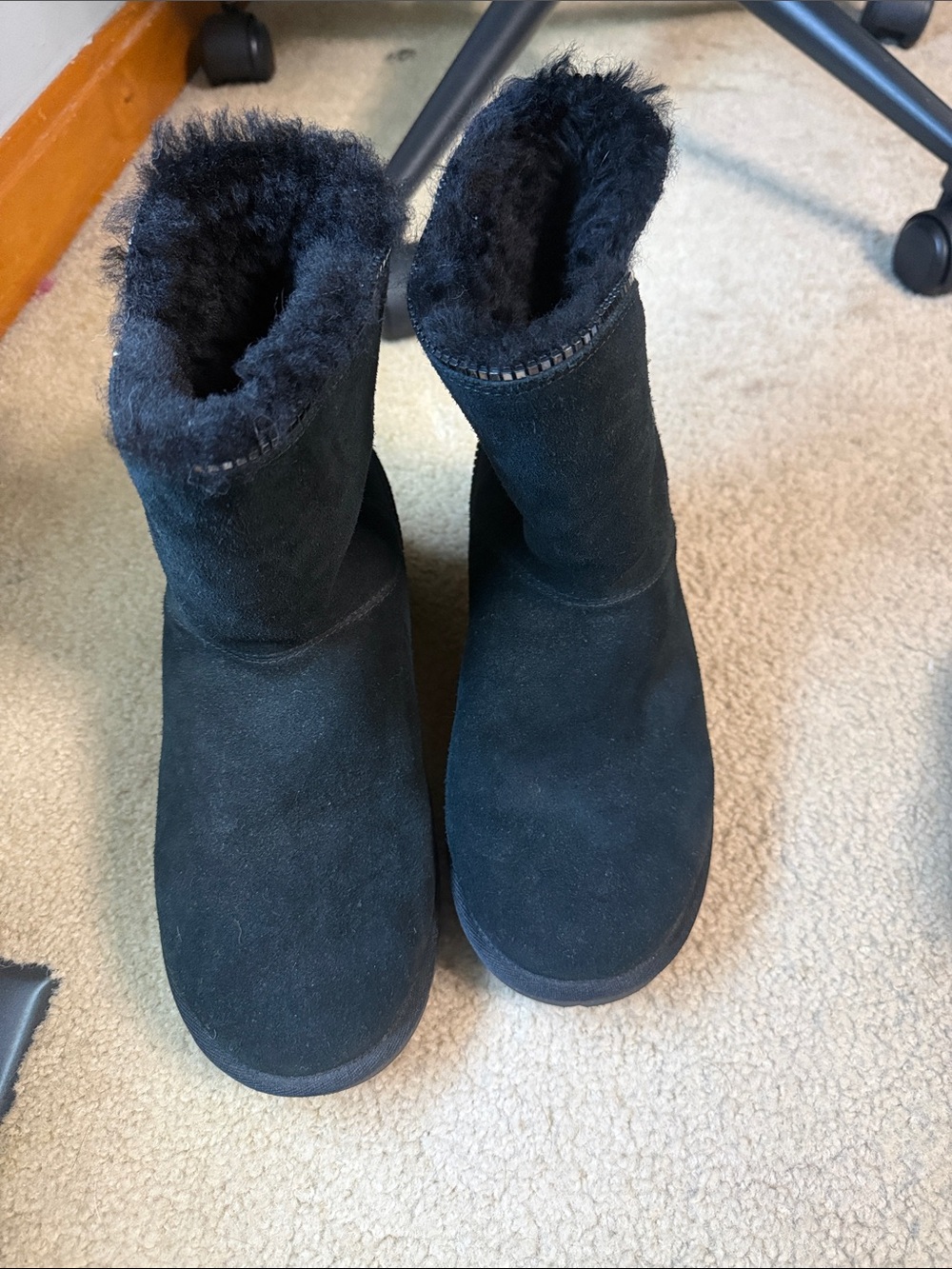 UGG Black Suede Plush-Lined Short Winter Boots